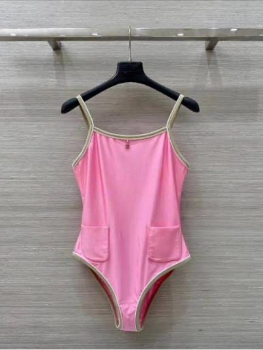 CHANEL Pink One-Piece Swimsuit with Cream Trim